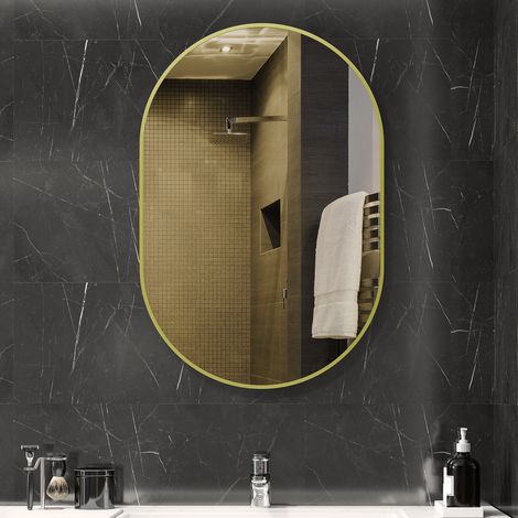 Miroir ovale 60x90 cm de salle de bain décoratif mural avec cadre en aluminium pour le salon, or horizontal ou vertical