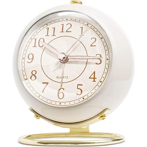 Réveil rétro silencieux blanc, horloge analogique compacte sans tic-tac, fonction rétroéclairage, pile opérée, pour chambre/enfants/cuisine/voyage (7x5cm) (1/5)