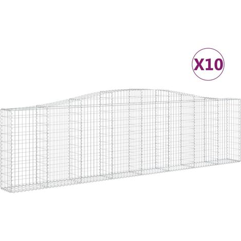 Cestas de gaviones Muro de contención arqueado Valla de jaula 10 piezas 400 x 30 x 100/120 cm Hierro galvanizado Plata 020040270