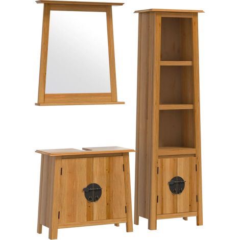 Ensemble de meubles de salle de bain 3 pcs bois de pin massif (1/5)