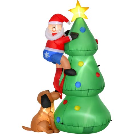 HOMCOM 180cm Aufblasbarer Weihnachtsbaum mit LED-Lichtern Weihnachtsmann Hund, Aufblasbare Weihnachtsdekoration Weihnachtsdeko Außenbereich Dekoration für Weihnachten Hof, Garten, Rasen (1/5)