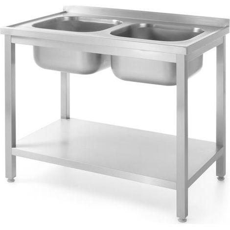 Table avec 2 éviers et étagère - vissée, profondeur 600 mm - 60x100xH88 cm - Hendi