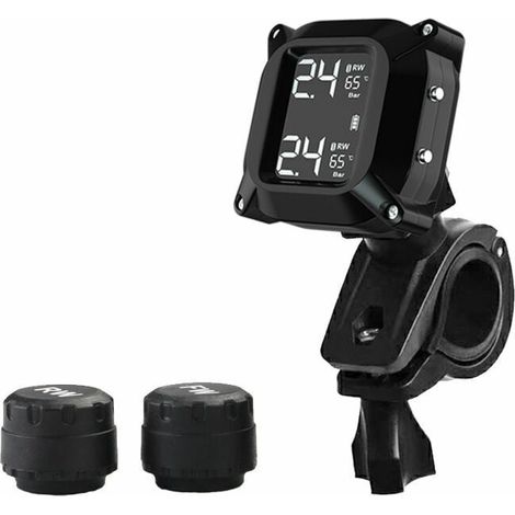 Sistema di monitoraggio della pressione degli pneumatici per moto KZQ (TPMS) con 2 sensori esterni, schermo LCD, sistema di allarme anti-acceleratore e impermeabile. (1/3)