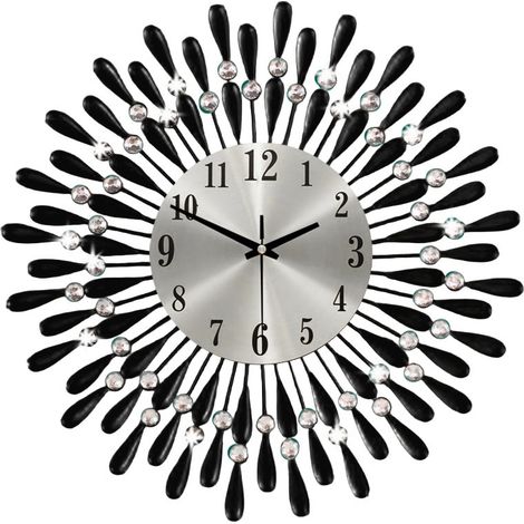 Reloj de pared de lujo JSSEVN con diamantes de imitación – Metal silencioso – Decoración elegante para sala de estar, dormitorio u oficina – Marco de 38 cm