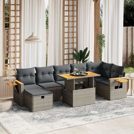 Salon de jardin 8 pcs avec coussins gris résine tressée vidaXL (1/4)