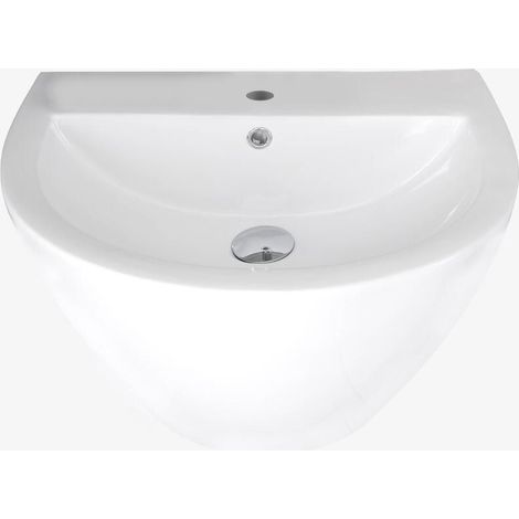 Milano Irwell White Ceramic Wall Hung Bathroom Basin Sink with One Tap Hole - 530mm x 440mm