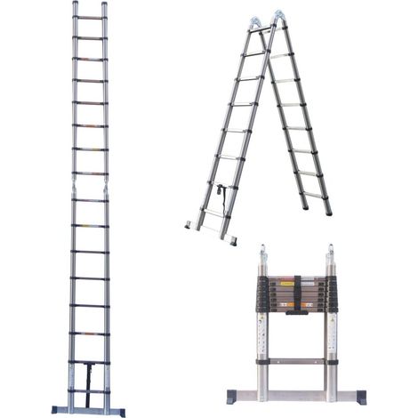 Échelle télescopique pliante en acier inoxydable-échelle télescopique polyvalente de 5 mètres, avec une capacité de charge maximale de 150 kg / 330 lb, adaptée à la décoration et à la peinture