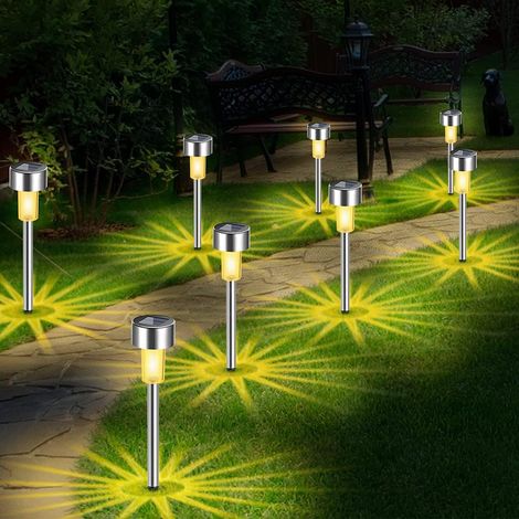 Lampes solaires de jardin, lot de 8 lampes solaires d'extérieur étanches pour éclairer les allées, le jardin, la terrasse, les mariages, Noël et la pelouse. Idéales pour décorer les allées, les patios (1/5)