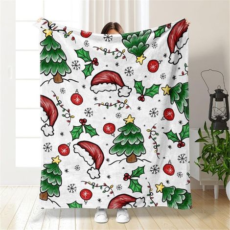 Couverture Plaid de Noël Chaud Doux Couverture en Flanelle Couverture Polaire de Noël Couverture en Peluche de Noël Couverture lit 1/2 Personnes Jeté de Canapé (Blanc,100x150cm) (1/5)