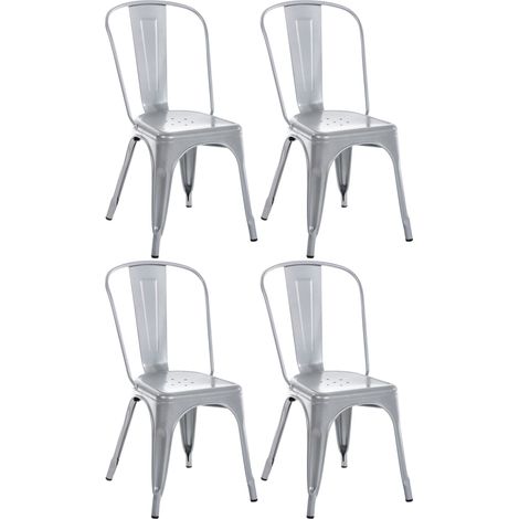 Conjunto de 4 sillas de comedor apilables con respaldo de estilo industrial en metal plateado 100006870 (1/5)