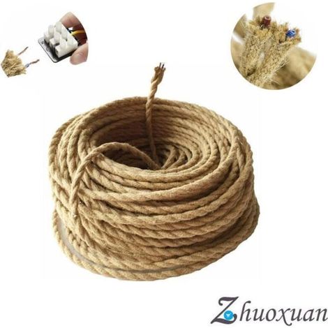 10m Fil électrique Corde, 2 Cœurs Linge de Câble d'éclairage de Corde Vintage Fil de cuivre recouvert Rétro Tressé Industriel Corde pour DIY Pendentif Lampe (1/5)