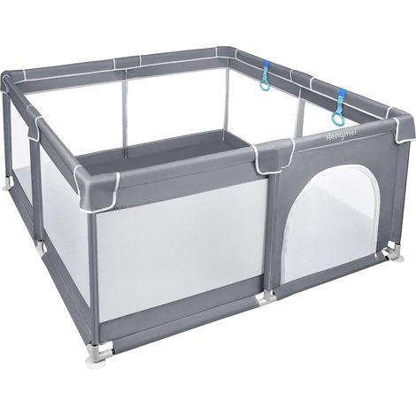 Laufstall Baby XXL Laufgitter 127x127cm Krabbelgitter mit atmungsaktivem Netz und Rutschfester Basis für Kinder im Innen- und Außenbereich Grau NAIZY (1/5)