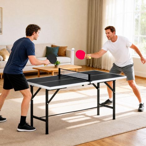 Mini Table de Ping-Pong Pliable Extérieur Intérieur avec 2 Raquettes en Bois Massif 3 Balles et Filet 152x76x70cm Noir (1/5)