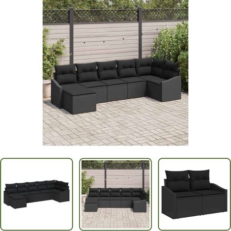 vidaXL Poly-Rattan - Garten-Sofa-Set mit Kissen 7 pcs Schwarz Poly-Rattan