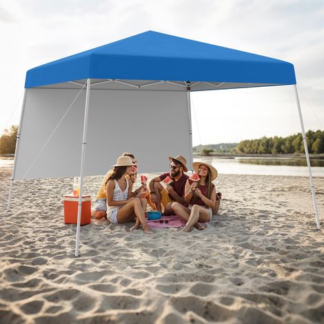 Tonnelle de Jardin 3x3M avec Panneau Latéral Tente Réception Pliant avec Sac à Dos Portable 4 Piquets Protection Solaire Montage Facile Bleu (1/3)