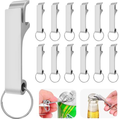 Juego de 12 abridores de botellas, llavero, abridor de cerveza de aluminio, color plateado, mini abridor de botellas, ideal para bares, fiestas, campamentos y la familia. (1/5)