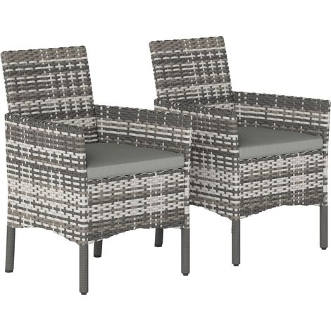 Set di 2 sedie da giardino in polyrattan grigio con cuscini rimovibili e struttura in acciaio (1/4)