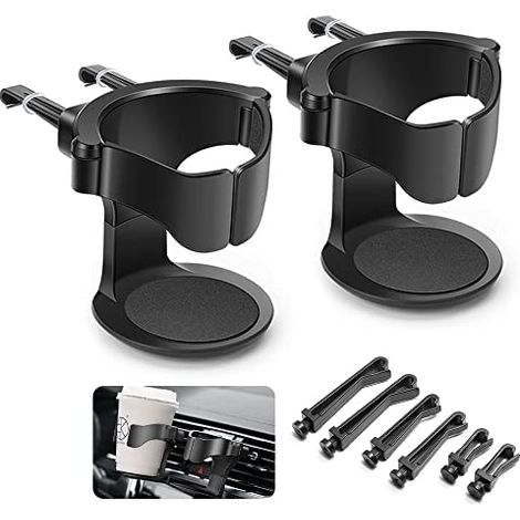 2PCS Support Gobelet Voiture, Porte-gobelet de Voiture Réglable, pour Grille d'Aération de Voitures, Camions, Camping-Cars(Noir) (1/4)