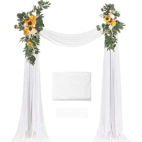 Kit de Fleurs pour Arche de Mariage, Jaune, avec Draperies (Lot de 3) - 2 Compositions Florales, 1 Voilage, pour Cérémonie, Bouquets, Réception, Décor d'Arrière-Plan (1/5)