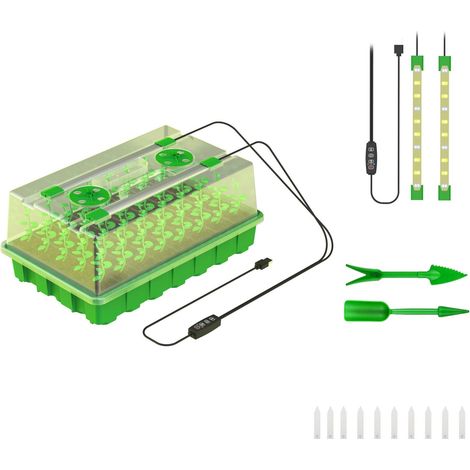 Plateau de semis avec deux lampes pour favoriser la croissance des plantes, kit de semis 40 cases, pour plantes, lumière blanche et bleue (1/5)