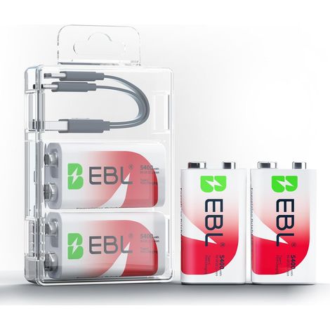 4PCS Piles 9V Rechargeables, Batteries 9V 6F22 Rechargeables Li-ION  Charge Directe USB-C, 2H Charge Rapide, pour Multimesureurs, Détecteur de Fumée, Microphone sans Fil, etc. (1/5)