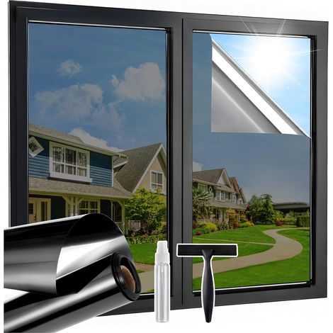 Film miroir, film pour fenêtre, film unidirectionnel, film de confidentialité pour l'extérieur, 50 x 100 cm, film de protection solaire (avec protection UV et propriétés de résistance à la chaleur), a