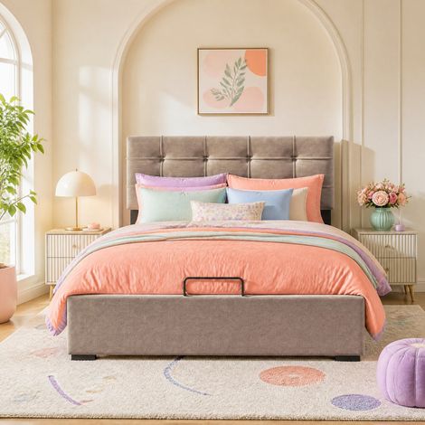 Lit coffre 90x200 cm en velours gris clair avec rangement, pour petit espace, sans matelas – MEUBLIV (1/5)