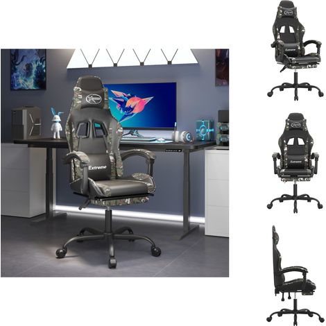 Gaming-Sessel - Living Gamingstuhl mit Fußstütze Drehbar Schwarz Tarnfarben Kunstleder (1/3)