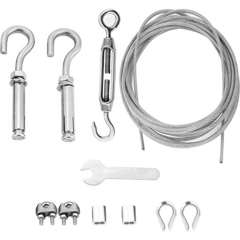 Corde à linge extérieure en acier inoxydable, fil résistant avec tendeur et crochets, 8 mètres (1/5)