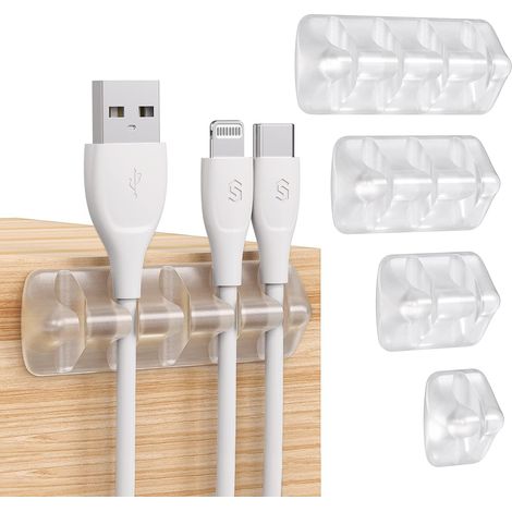 Attache câble transparent adhésif pour gestion des fils au bureau et maison support pour chargeurs et câbles USB (1/5)