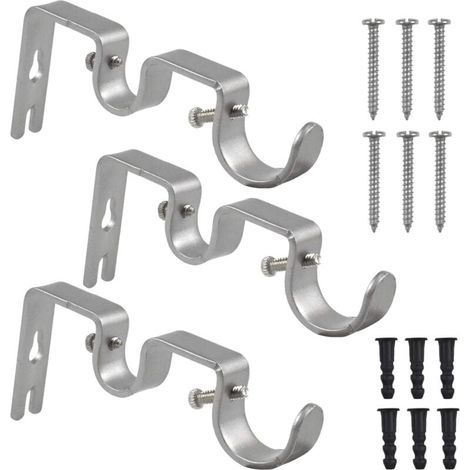 Supports de Tringle à Rideaux Double - Lot de 3 en Métal Robuste avec Vis pour Maison ou Bureau (1/4)