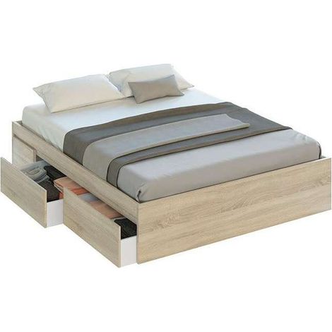 Cama matrimonio Modelo Beli con 4 cajones acabado roble canadian. Para colchón 150x190 cm.
