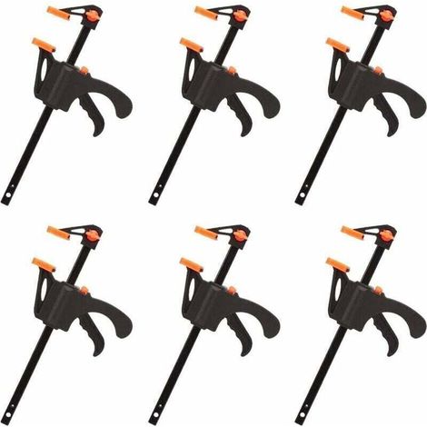 Déstockage Lot de 6 Serre-joints en Forme de F, Serre Joint avec Serrage Rapide et Facile, Outils à Main pour Menuiserie, Porte en Bois(4pouces),de (1/4)