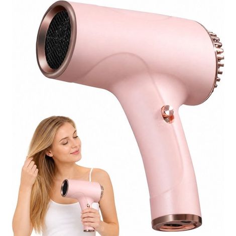 Sèche-cheveux sans fil rechargeable, compact et portable, séchage rapide, modèle unisexe, rose (1/5)