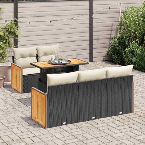 Set sofás jardín y cojines 6 pzas ratán sintético acacia negro vidaXL (1/5)