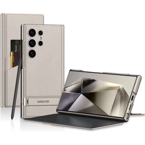 Funda para Samsung Galaxy S25 Ultra, tipo cartera con soporte GKK, color gris titanio. (1/3)