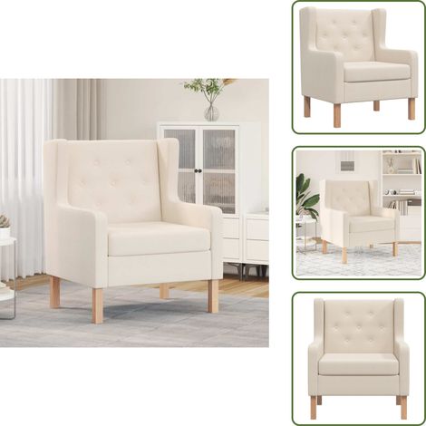 The Living Store Sillón de tela color blanco crema - Sillón de madera
