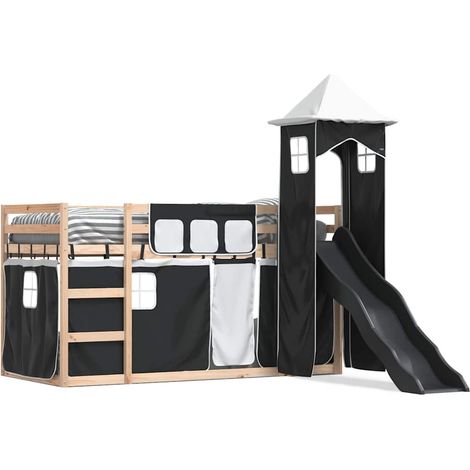 Maison Exclusive - Letto a Castello con Scivolo e Tende Bianco e Nero 80x200 cm