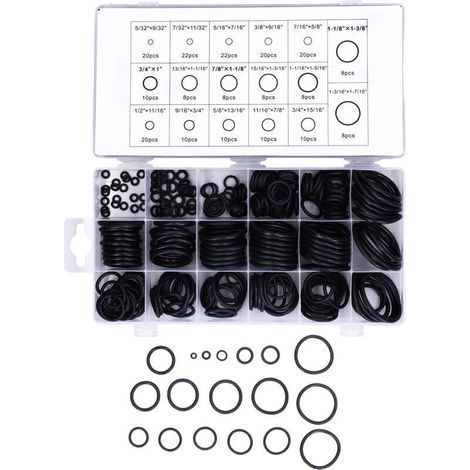 Kit de 222 joints toriques en caoutchouc pour plomberie et véhicules, assortiment d'accessoires d'étanchéité. (1/5)