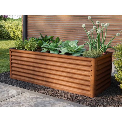 GFP Primeyard LUCA Huero urbano de acero corten 180x75x60 cm: Huerto resistente con aspecto de óxido natural y protección segura en las esquinas, apta para todo el año. (1/3)