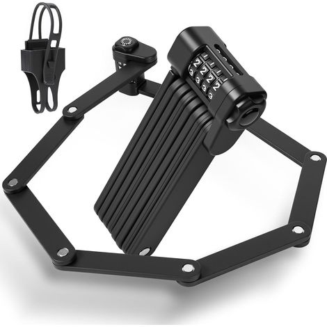 Antivol Velo, Cadenas Velo 110cm, Antivol Pliable Haute Sécurité avec Support Portable, Antivol Velo Pliable en Alliages à Haute Résistance pour Trottinette, Vélo (1/5)