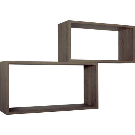 Mensola scaffale parete 2 pz noce rettangolare salotto camera soggiorno moderno Bislungo (1/5)