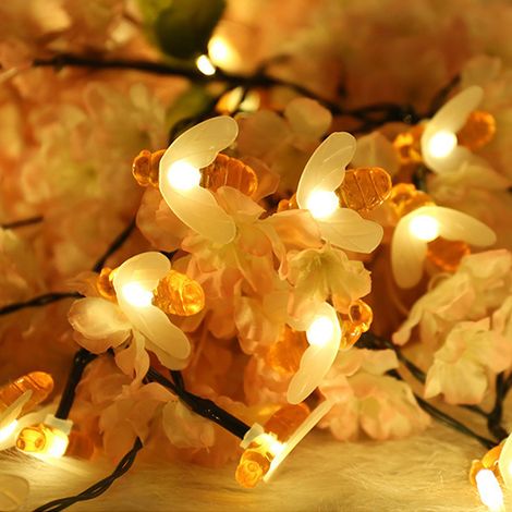 Guirlande solaire abeilles extérieur LED 7m 50 lumières imperméable blanc chaud pour jardin décoration Noël (8 fonctions) (1/4)