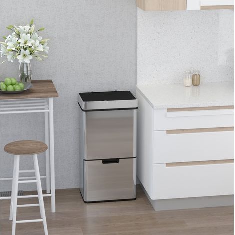 Papelera con sensor automática 72 L, 3 compartimentos, acero inoxidable plateado HAVRYA (1/4)