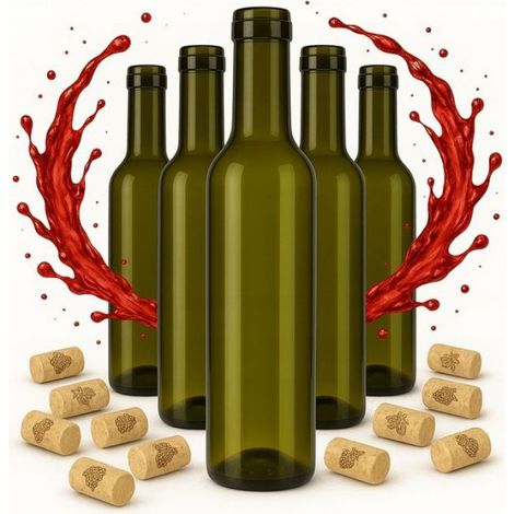 Bouteille En Verre - 375 Ml - Foncée - Pour Huile Vinaigre Sirop Vin Alcool - Lot De 5 (1/5)