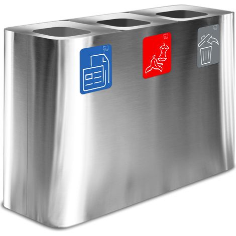 Pattumiera Sistema di Raccolta Rifiuti 115x38xh80 cm in Acciaio 3 Scomparti Argento (1/2)