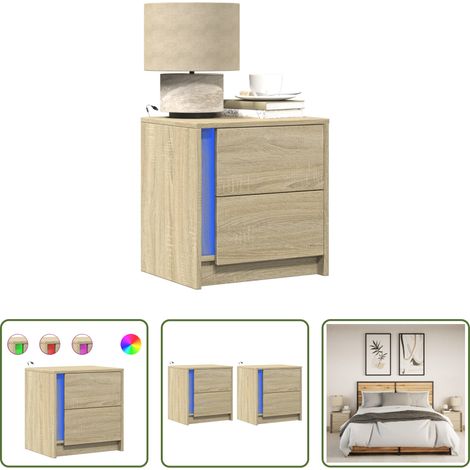 LED-Beleuchtung - Nachttische mit LED-Leuchten 2 Stk. Sonoma Eiche Holzwerkstoff (1/5)