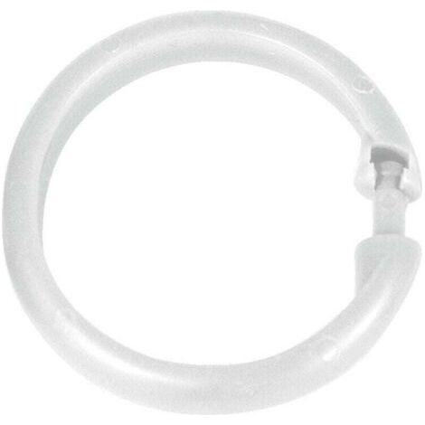 QORVA-Anneaux pour rideau de douche, lot de 12 anneaux de douche pour suspendre le rideau de douche à la barre de douche, grand format, design rond, Plastique, ø6 cm, Blanc (1/2)