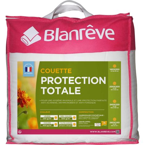 Couette Protection Totale Chaude Anti Acariens et Anti Bactériens pour lit de 1 Personne Fabriquée en France 140x200 cm