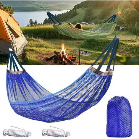 Hamac d'extérieur, Hamac de voyage portable et léger, Tissu teint en fil, ultra-doux et respirant, Charge maximale : 250 kg, Bleu (1/4)